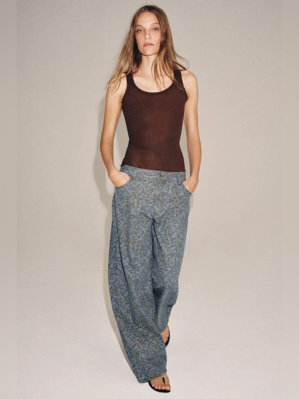 NEW Zara ZW Collection Barrel Floral Wide Leg Jeans